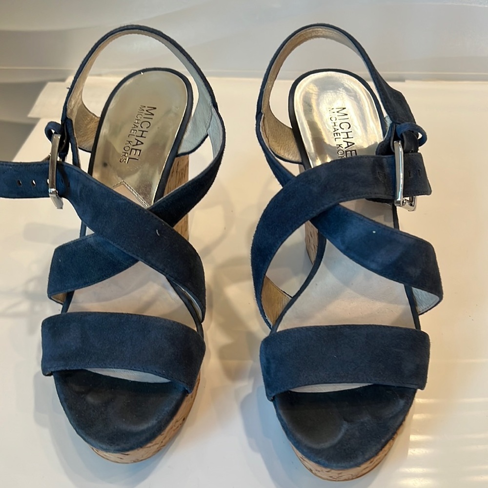 Michael Kors blue suede wedge sandals